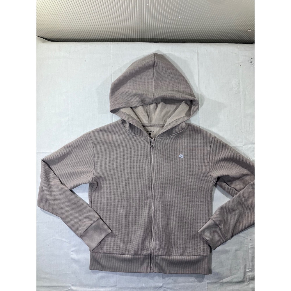 Layers Women Gray Waffle Knit Zip Up Hoodie Jacket Size 10 12